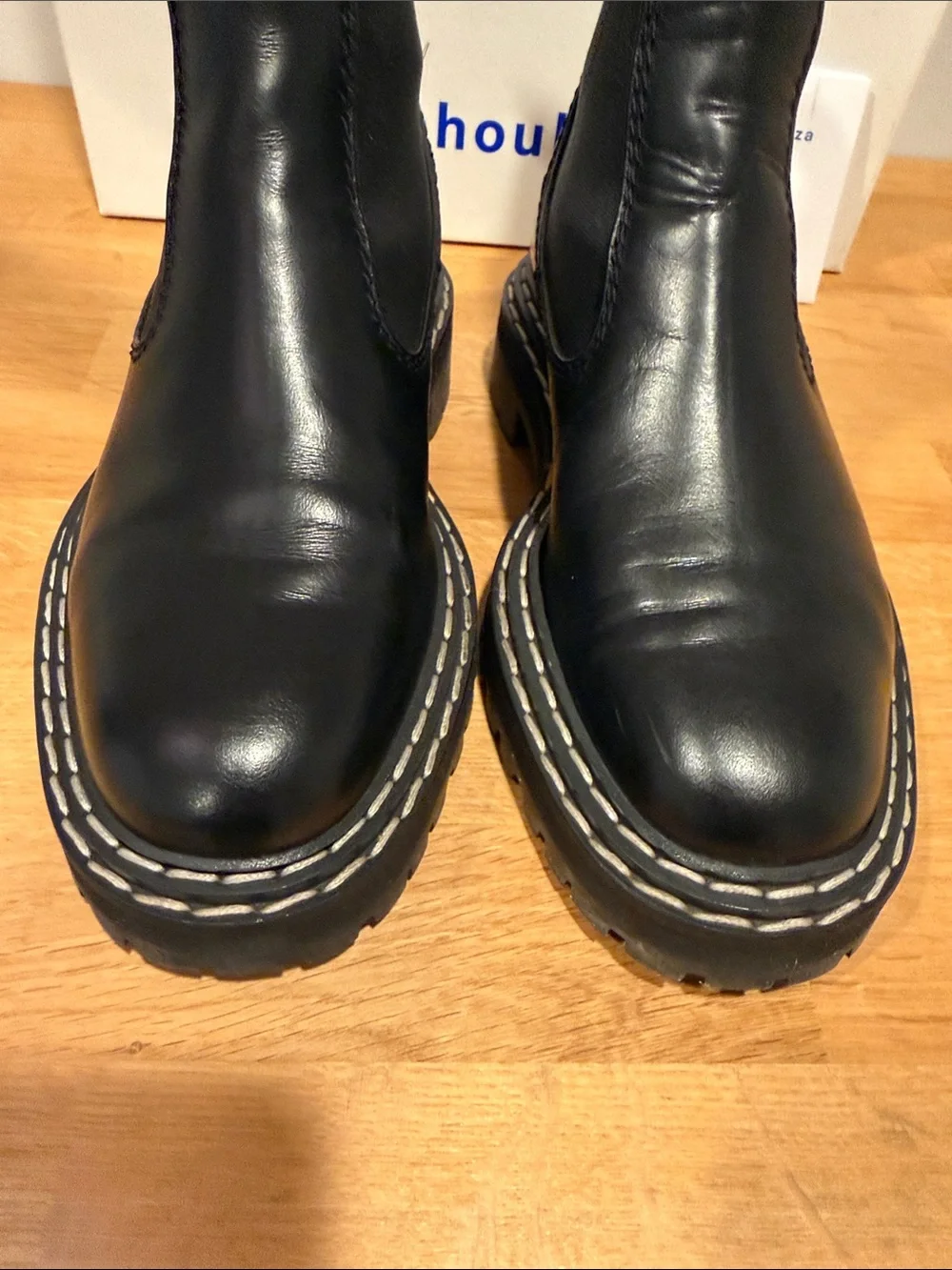Proenza Schouler Black Leather Chelsea Lug Sole Platform Boots Italy EU 37